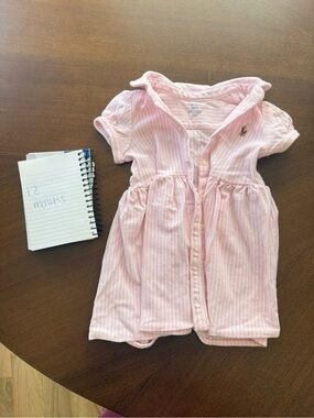 Ralph Lauren Light Pink Striped Baby Romper Dress